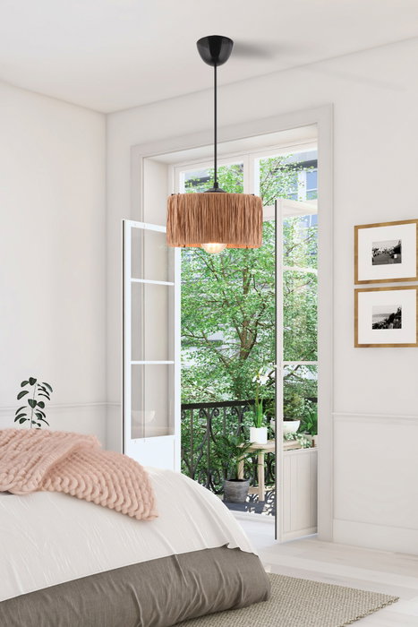 Opviq Lámpara de Techo Viola Metal y Rafia Natural 55 cm